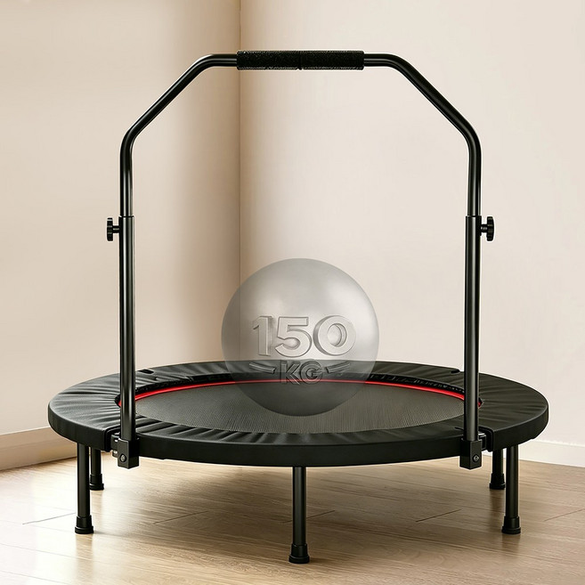 성인용 원형 접이식 트램폴린 높이조절 손잡이 실내 홈트 다이어트 점핑 방음 용수철 14세 이상 사용가능, 블랙