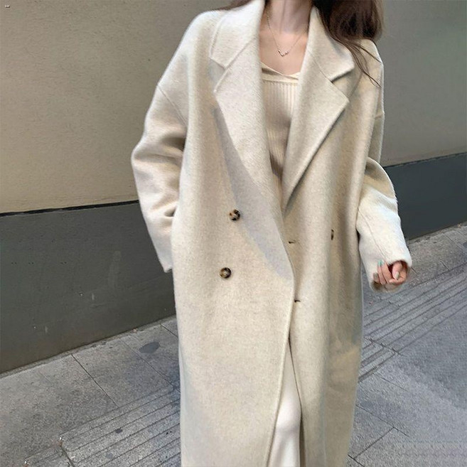 毛呢外套 毛呢大衣 外套大衣 米白色呢子大衣女輕奢高級感名媛風加厚中長款毛呢外套女網紅爆款