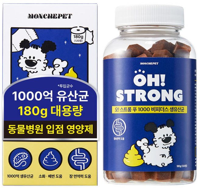 [180g/동물병원 입점] 몽셰펫 강아지 생유산균 영양제, 1개, 장건강/유산균, 120정