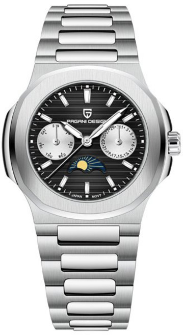 호환 파가니 디자인 2026 신제품 여성용 쿼츠 시계 클래식 우아한 레트로 스타일 사파이어 글래스 문페이즈 방수 발광 크로노그래프, [01] Black