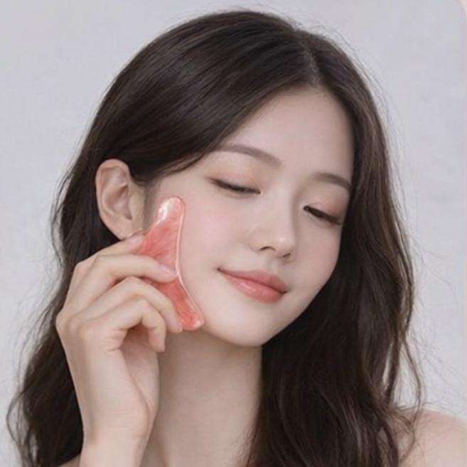 여성용 얼굴 괄사 경락 페이스 지압 림프 붓기 셀프 마사지기 2종, 1세트, 핑크