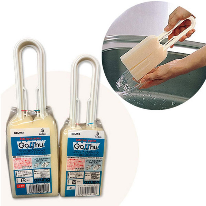 아즈마 텀블러 세척솔 컵 이중 스폰지 일본 수세미 맥주컵 물컵 설겆이 세척, 아이보리 라지, 1개