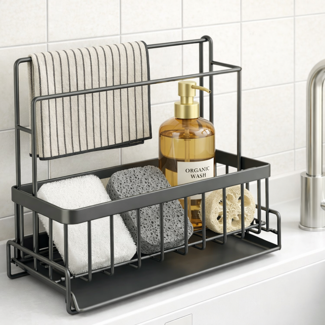 모와다온 물빠짐 행주걸이 수세미 거치대, 실버, 1개