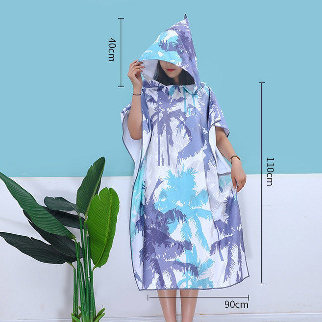 連帽浴巾 浴巾斗篷 速乾毛巾, 1個, 椰樹(成人90x210cm), 椰樹, 成人90x210cm