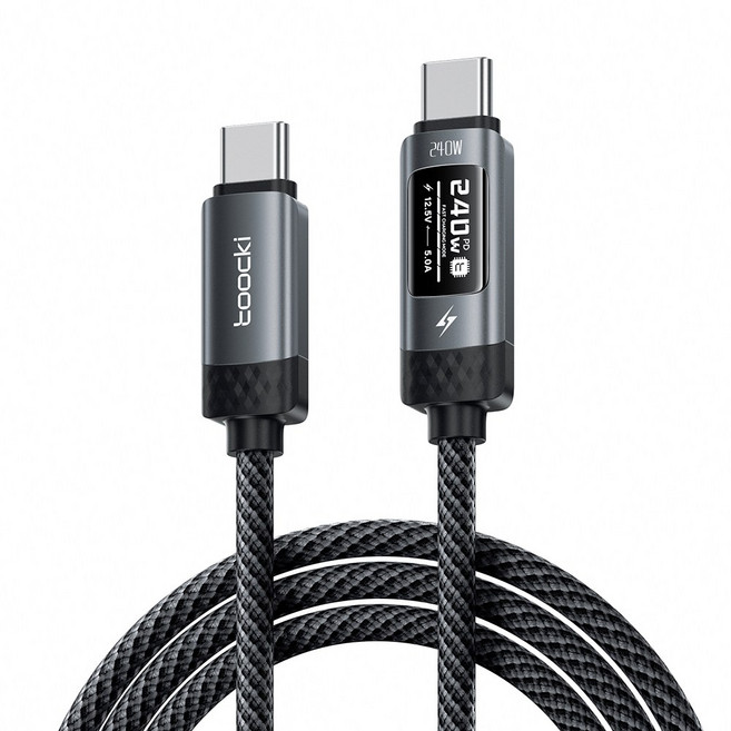 Toocki C타입-C타입 PD3.1 240W OLED 스크린 디지털 디스플레이 초고속 충전케이블, 1개, 블렉, 2m