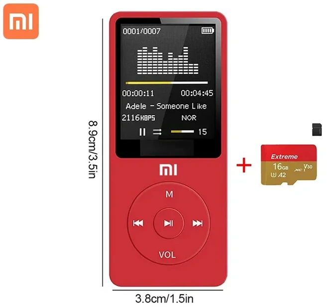 Xiaomi Mp3 음악 플레이어 무손실 휴대용 Fm 라디오 외부 초박형 MP4 스포츠 워크맨 레코더 사진 Viewe, 04 RED 16G