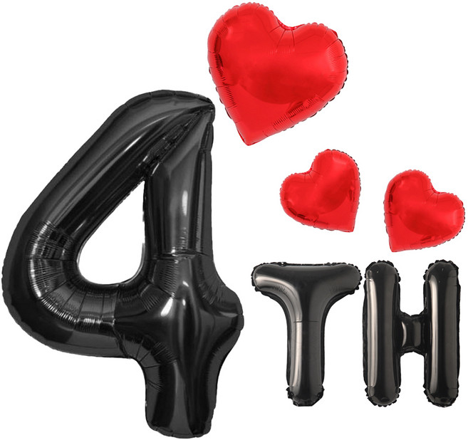 해피제이니 특별한 기념일 파티 초대형 블랙숫자 하트 호일풍선 파티용품 세트, 1세트, 블랙 4년