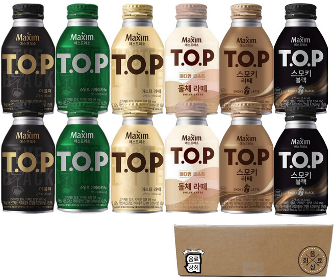 동서 티오피 TOP 캔커피 6종 2개씩 혼합세트(더블랙+스위트아메리카노+마스터라떼+돌체라떼+스모키라떼+스모키블랙), 12개, 275ml