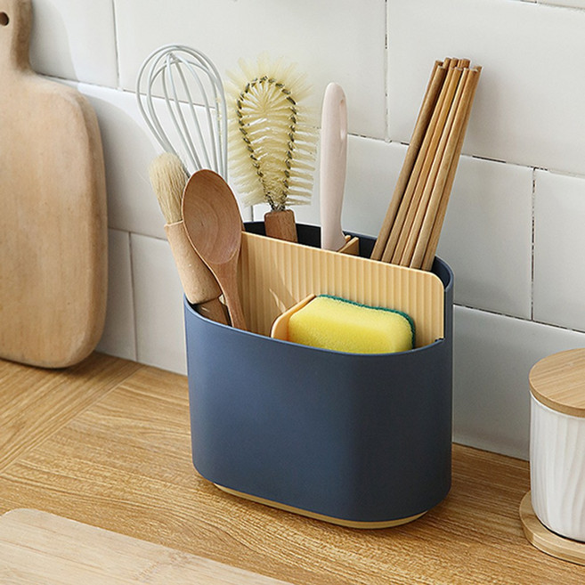 하우쏠 4칸 칸막이 물빠짐 수저통 수저꽂이 수저정리, 네이비