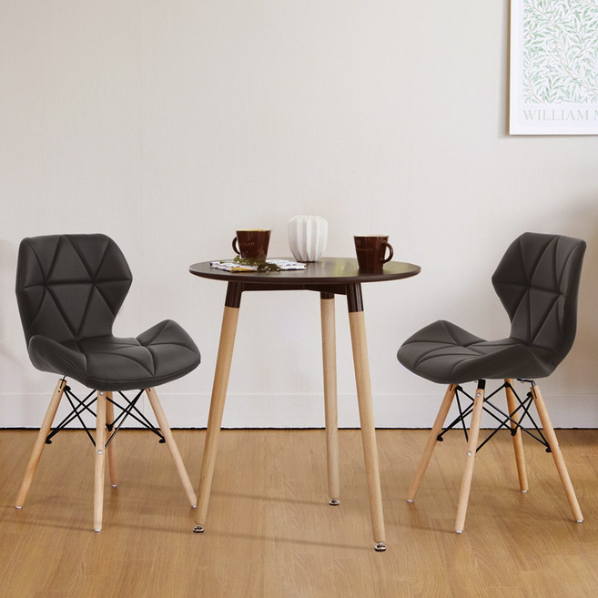 베스트리빙 미드센츄리 뉴리 원형테이블 2인식탁세트/의자 3가지중 선택/에펠의자 다이아가죽의자 페브릭원목의자 / 2colors, 화이트, 다이아(가죽), 블랙의자2개