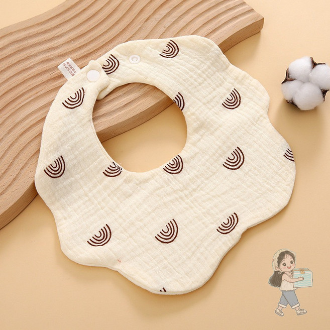 六層純棉紗布柔軟圍兜 嬰幼兒口水巾, 6層皺布圍嘴小彩虹, 1個