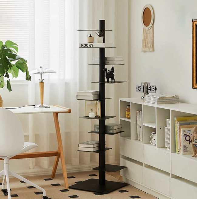 철제 스탠딩 책장 회전형 선반 수납 인테리어 북선반 거실 다용도 화분 진열대, 9단, 블랙