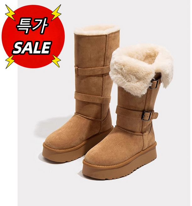 ZAJA 겨울 여성 기모 롱부츠 키높이 털신발 통굽 보온 아웃도어