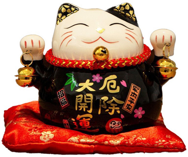 日式陶瓷招財貓存錢筒 創意禮品 開運擺飾 開業禮品 居家裝飾 (多款任選), 1個, 厄除開大運, 黑色