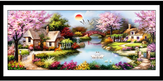 히여 화야 보석십자수 DIY 패키지 3D, 1개, 호수가 해돋이 정원szx-003