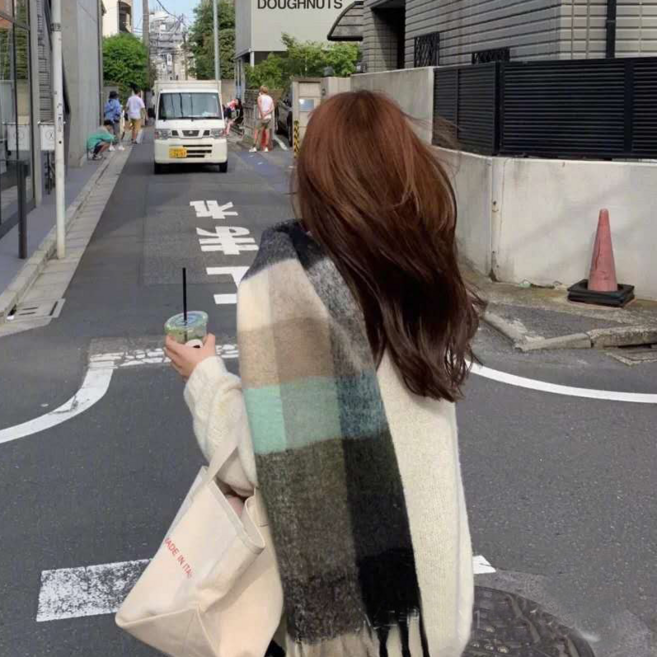 뮤트그레이 빅사이즈 롱 체크 머플러 3color