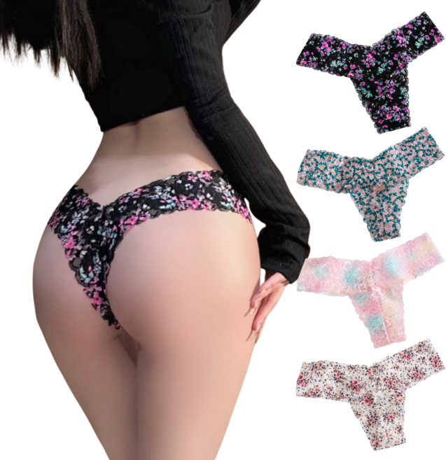 씨엔와우 히든섹시 시크플라워 노라인 레이스 티팬티 4종 세트