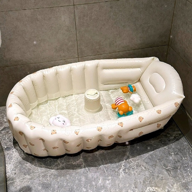 곰돌이 에어 튜브형 접이식 휴대용 미니 욕조, 곰 튜브 욕조