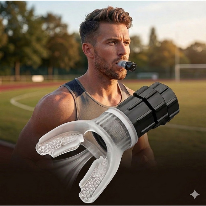 호흡 훈련기 폐활량 운동기구 입 물기 숨쉬기 연습 도구 복식호흡 횡격막 운동 헬스 피트니스, 1개, 블랙