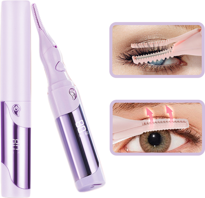 KIBOER 집게형 속눈썹 고데기 LED 디스플레이 4단계 온도조절 충전식 히팅 뷰러, 퍼플