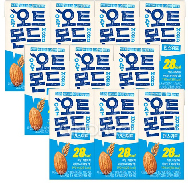 롯데칠성 오트몬드 저당 언스위트, 10개, 190ml