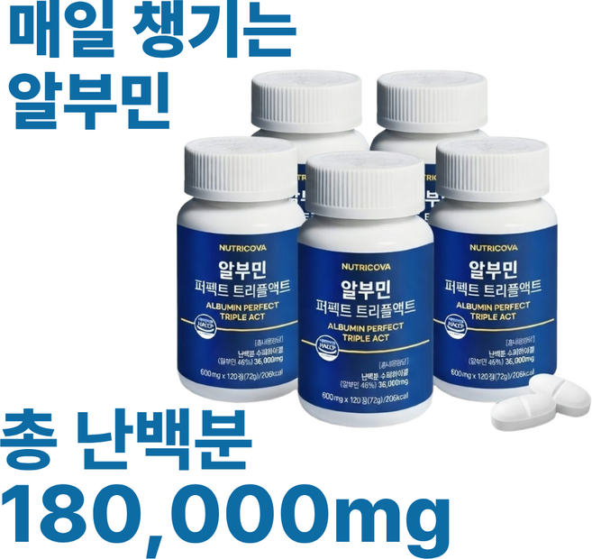 뉴트리코바 고함량 알부민 퍼펙트 트리플액트 밀크씨슬 아르기닌 120정 5개