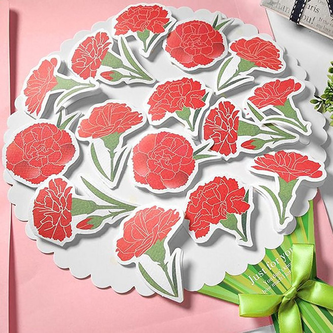 대형 카네이션 꽃다발 롤링페이퍼 카드 2개 스승의날 1(개) 45614 PN, 본상품