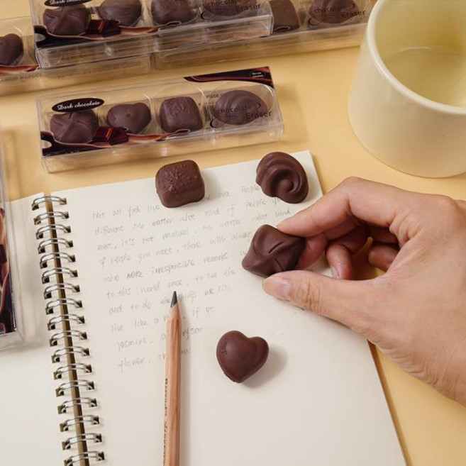 4개/상자 새로운 초콜릿 디자인 지우개 학생 그림 쓰기 연필 편지지 사무 용품 선물