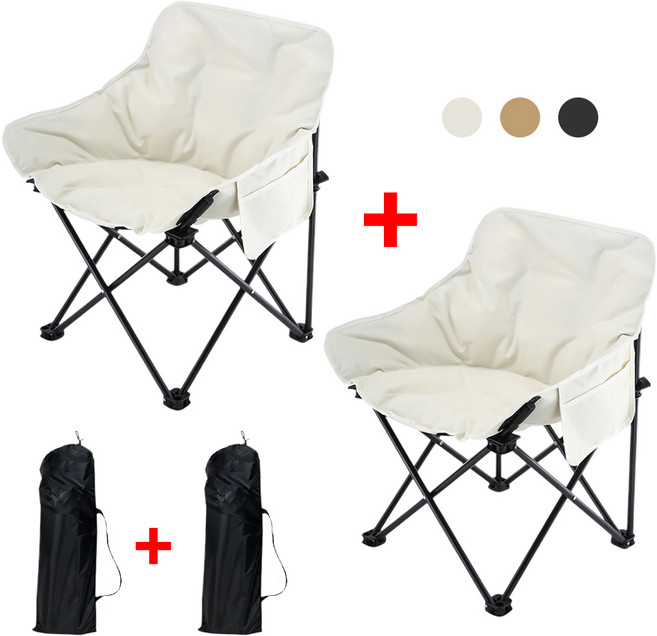 자캠 쿠션 와이드 캠핑 의자 세트 접이식 낚시 의자, 2개, 크림