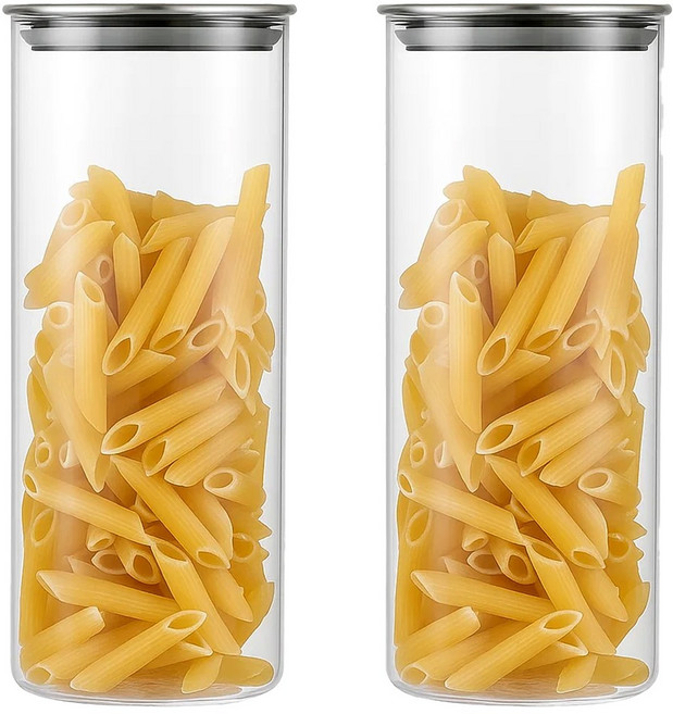 1+1 밀폐형 원형 캐니스터 내열 유리 병 보관 용기 글라스락 곡물 통 커피 원두 보관함 저장 보틀 대용량, R35030H(1000ml, 1세트