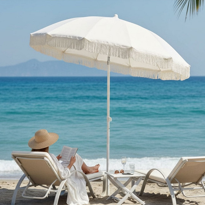 카나모 감성 캠핑 태슬 파라솔 대형 지름 172cm 휴대용 비치 낚시, 아이보리