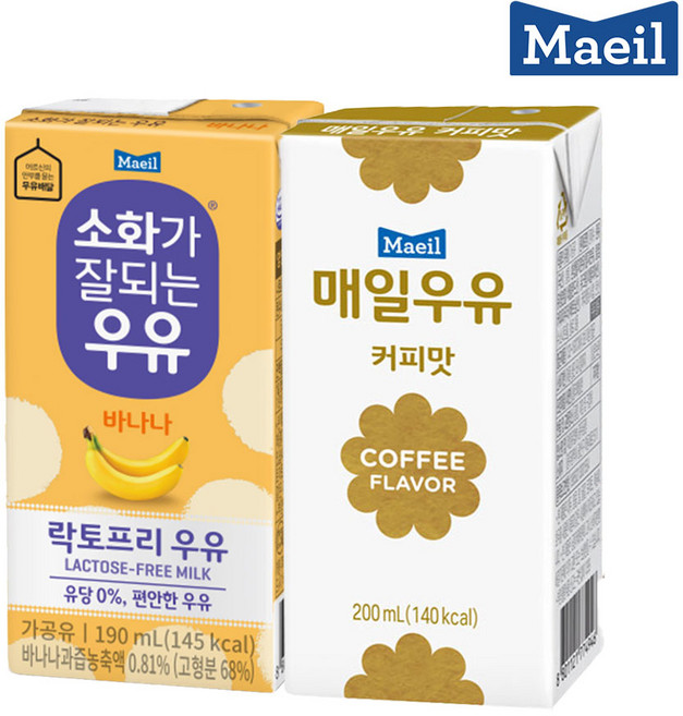 매일유업 소화가잘되는 바나나 멸균 우유 190ml 24팩 + 멸균 매일우유 커피 200ml 24팩, 1세트