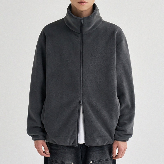 남녀공용 오버핏 폴라플리스 기모 집업 후리스 자켓