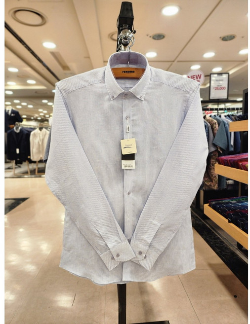NC불광점 레노마 #백화점 이월 # 여름용 긴팔 #고퀄리티 린넨 100%스트라이프 버튼다운 슬림핏 긴팔 셔츠 RLSSL1-133-WH BU