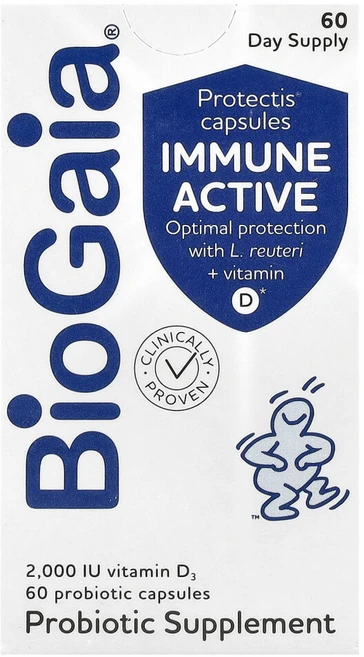 바이오가이아 이뮨 액티브 Protectis 캡슐 2000IU 프로바이오틱 캡슐 60정, 1개, 1개 - 쿠팡