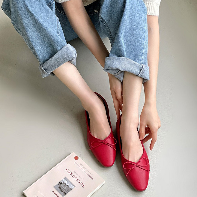 엠에스어패럴 컬러 속굽 3.5CM 키높이 리본 플랫슈즈