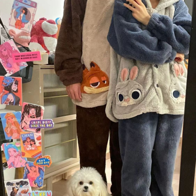 퓨어몰링 동물잠옷 캐릭터 커플잠옷 겨울 극세사 코스튬 수면잠옷