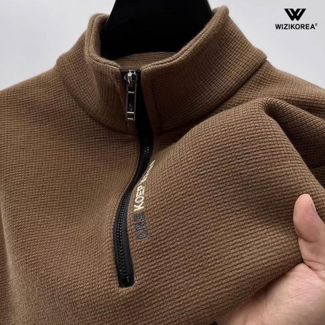 [양말증정] 남성 기모 반집업 목폴라 니트 겨울 지퍼 스웨터 WI012N