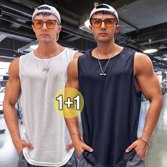 Zenaris 1+1 남성 머슬핏 메쉬 헬스 나시 스포츠 쿨링 민소매 운동복 나시티 2장