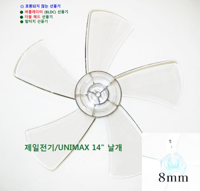 (호환용) 유니맥스 14인치 5엽 날개 (날개지름: 35cm 축지름: 8mm), 1개, 유니맥스 14인치 5엽 날개 축지름 8mm