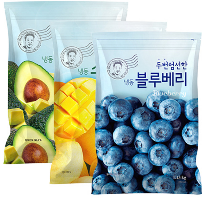 [웰팜] 두번엄선한 냉동과일 3종 (블루베리 1.13kg + 스위트망고 1.3kg + 아보카도 500g)