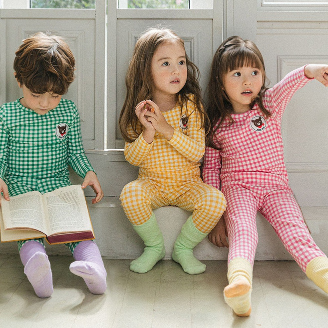 유아 체크베어 홈웨어 실내복 상하세트 상하복 세트 아기 키즈 주니어 남아 여아 겨울 잠옷