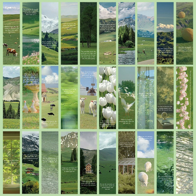 퓨어온 숲 풍경 디자인 독서 필수템 책갈피 30종 세트 4 x 15 cm, 1세트, 그린