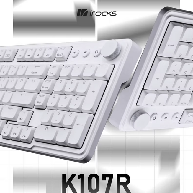 irocks K107R 무선 기계식 게이밍 키보드 왜축 전키핫스왑 RGB 98키 3모드 3750mah 트루펙트신상, 화이트, K107R모델(베이지축)