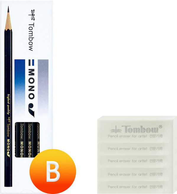 톰보 모노J 연필+화방 지우개, B (모노J 12개+화방 5개), 1세트