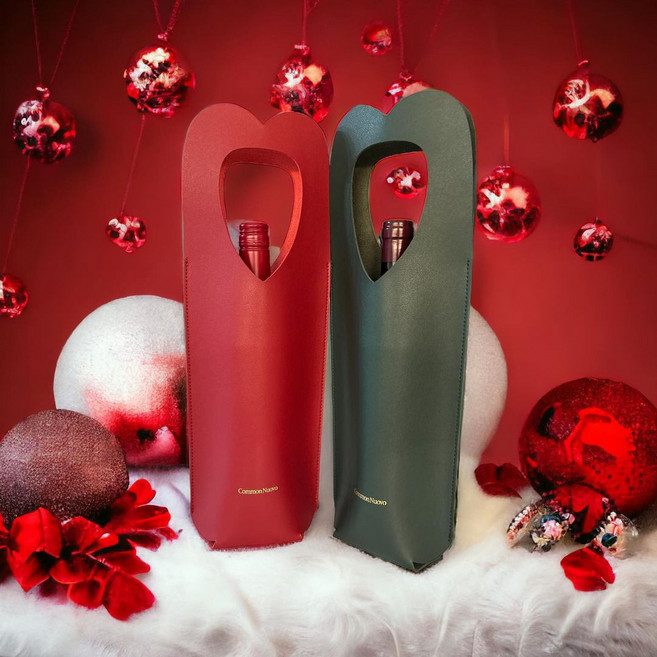 가죽 와인백 와인선물 와인 캐리어 리유저블 쇼핑백 가방, 딥 레드, 1개