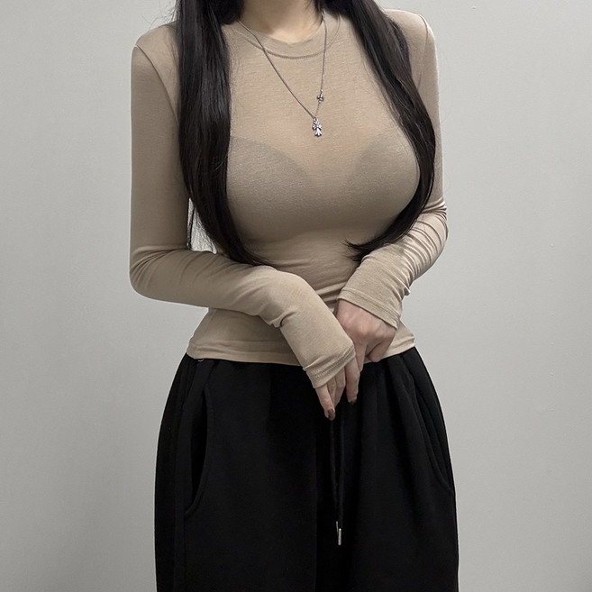 VANANA2 [부유방삭제/핏ㄹㅇ보장!] KOREA MADE : 슬림한 탱글 시스루니트 라운드 섹시 커버업 볼륨 여성 비치는티