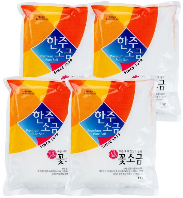 한주소금 한주 꽃소금 1kg 국산 재제소금 재제염 식용 저요오드, 4개