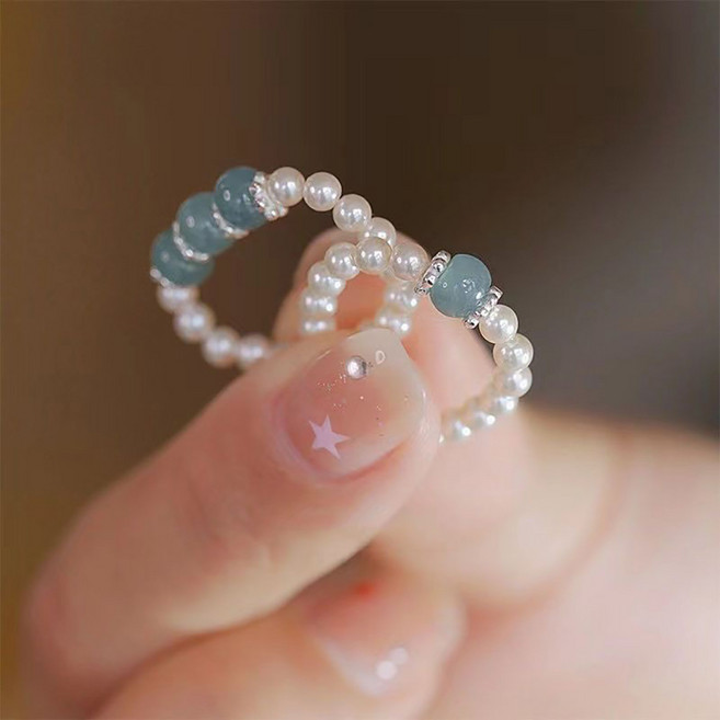 ROYALBELLE 여성 천연 베진주 비즈 반지 투피스 우아한 패션 주얼리 반지 세트 I080837