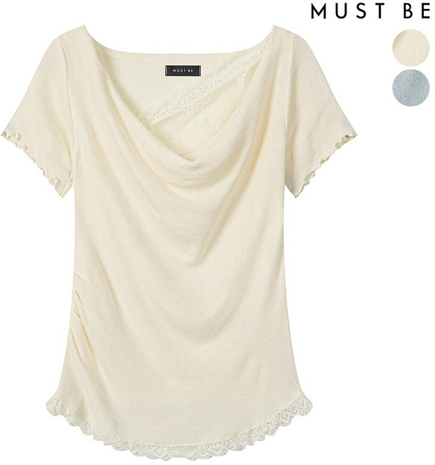 머스트비 여성 레이스 프릴 반팔 니트